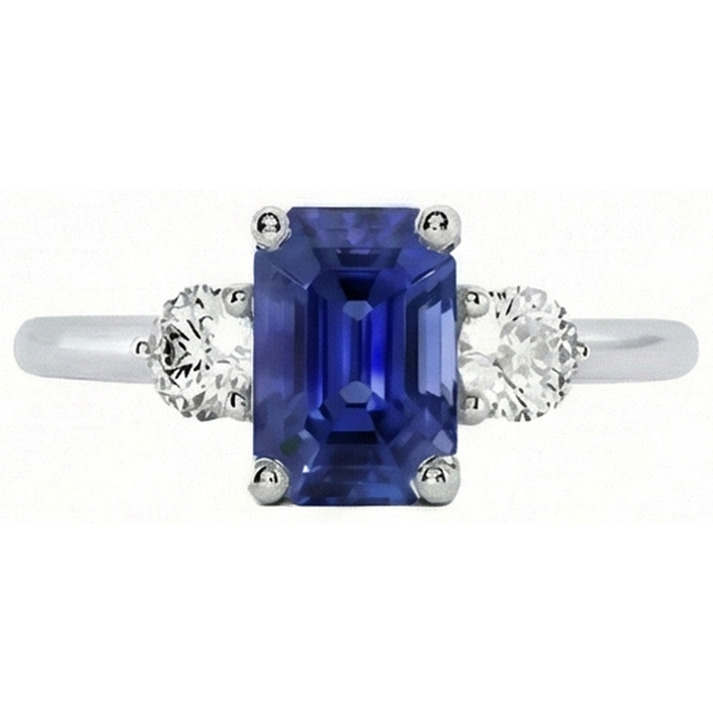 3 Stone Blue Sapphire Emerald Ring & Natural Earth Mined Diamonds 3 Carats