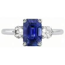 3 Stone Blue Sapphire Emerald Ring & Natural Earth Mined Diamonds 3 Carats