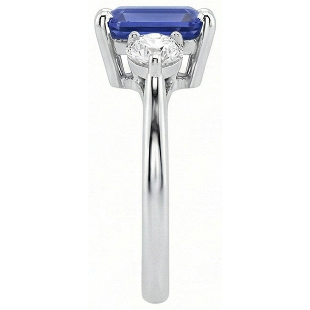 3 Stone Blue Sapphire Emerald Ring & Natural Earth Mined Diamonds 3 Carats