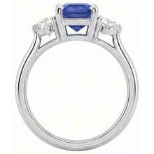 3 Stone Blue Sapphire Emerald Ring & Natural Earth Mined Diamonds 3 Carats