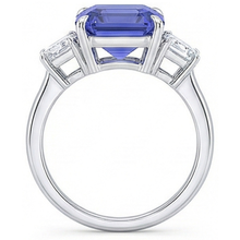 3 Stone Blue Sapphire Ring Emerald & Trapezoid Natural Earth Mined Diamonds 3.50 Carats