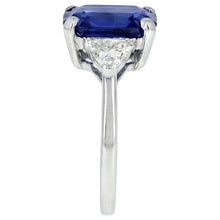 3 Stone Blue Sapphire Ring Emerald & Trapezoid Natural Earth Mined Diamonds 3.50 Carats