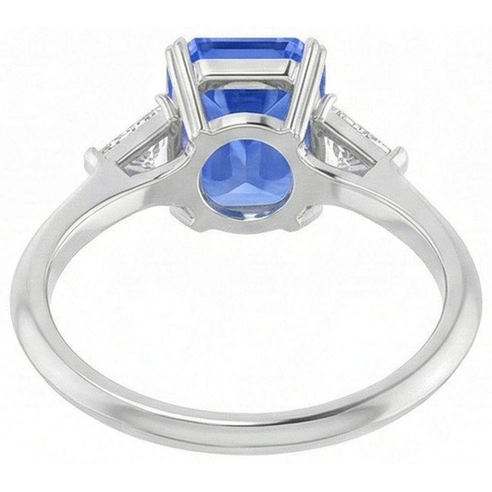 3 Stone Blue Sapphire Ring Small Trillion Natural Earth Mined Diamonds Jewellery 2.75 Carats