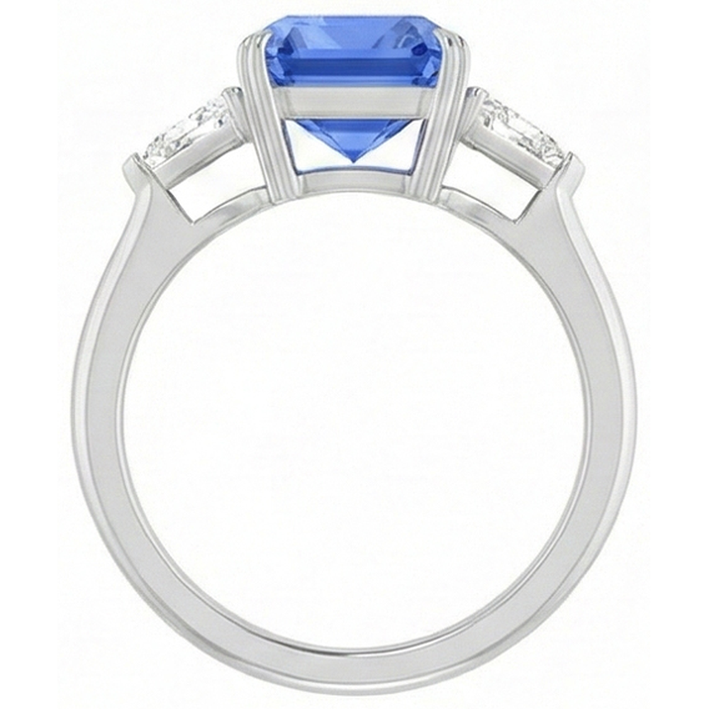 3 Stone Blue Sapphire Ring Small Trillion Natural Earth Mined Diamonds Jewellery 2.75 Carats