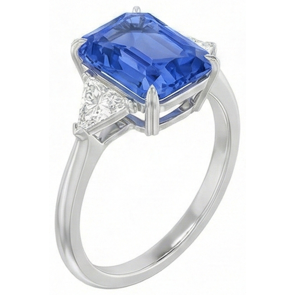 3 Stone Blue Sapphire Ring Small Trillion Natural Earth Mined Diamonds Jewellery 2.75 Carats