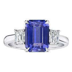 3 Stone Blue Sapphire Ring With Natural Earth Mined Diamonds