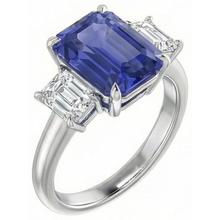 3 Stone Blue Sapphire Ring With Natural Earth Mined Diamonds