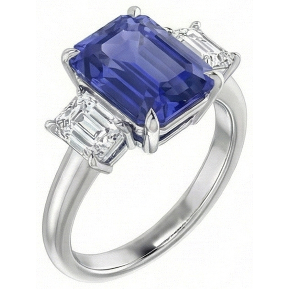 3 Stone Blue Sapphire Ring With Natural Earth Mined Diamonds
