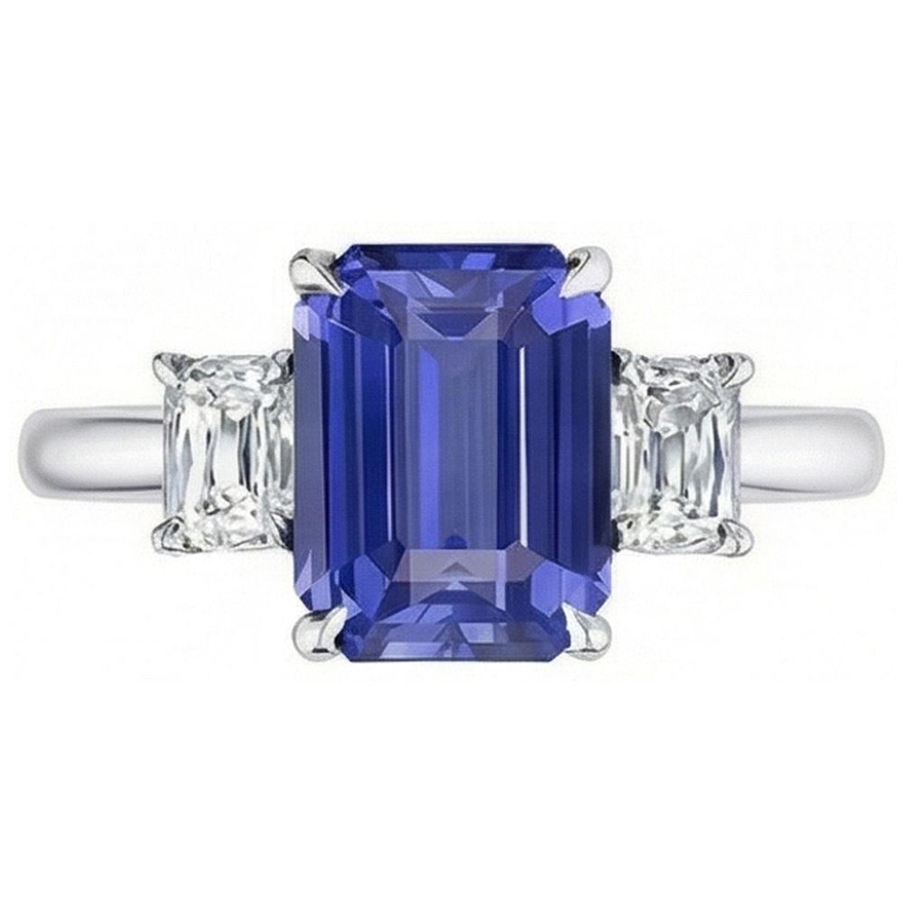 3 Stone Blue Sapphire Ring With Natural Earth Mined Diamonds