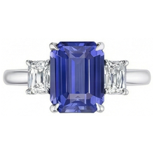 3 Stone Blue Sapphire Ring With Natural Earth Mined Diamonds