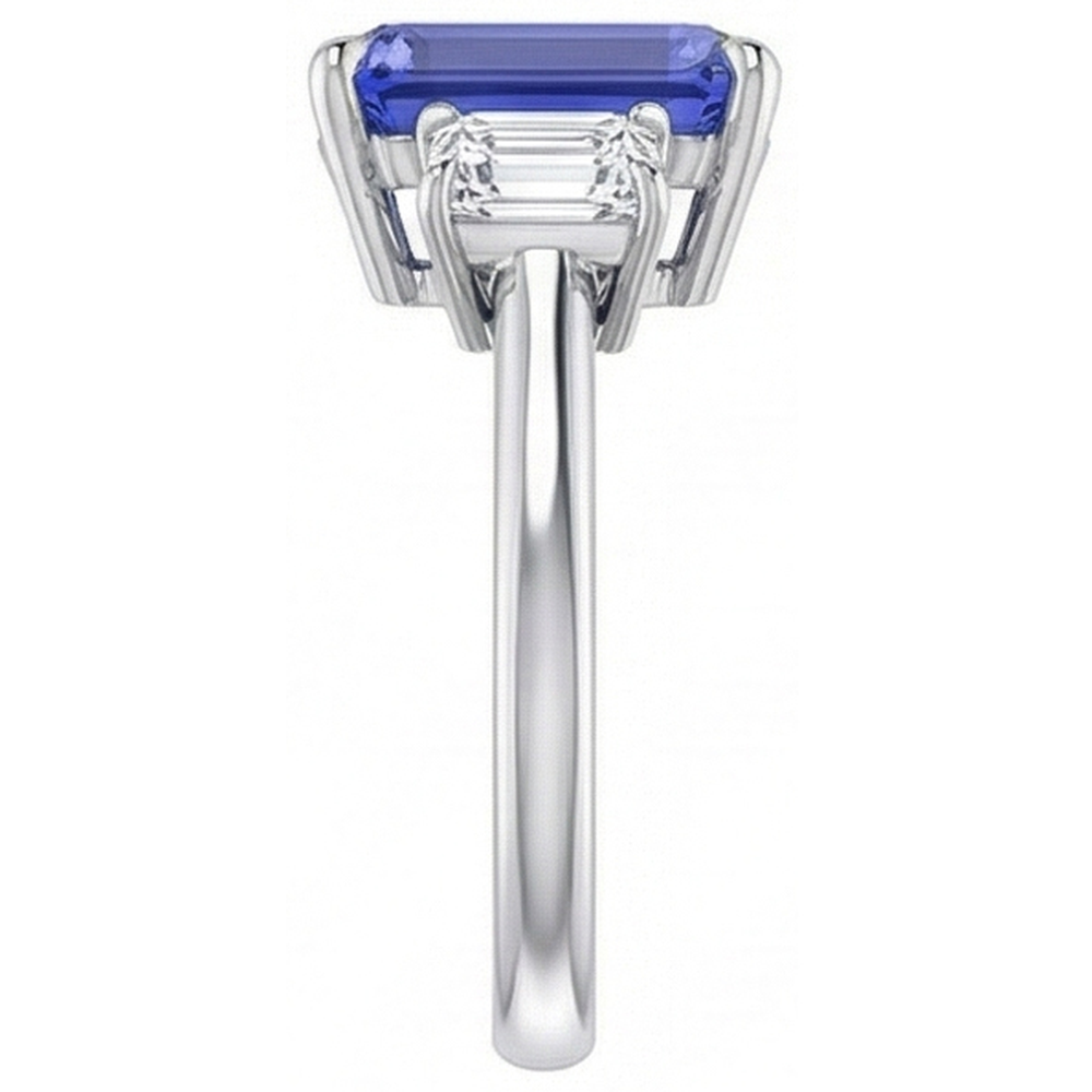 3 Stone Blue Sapphire Ring With Natural Earth Mined Diamonds