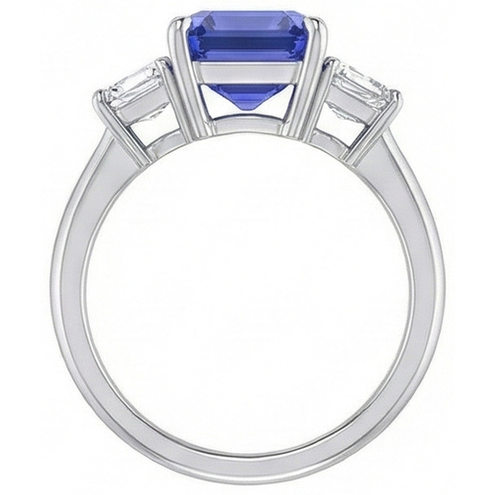 3 Stone Blue Sapphire Ring With Natural Earth Mined Diamonds