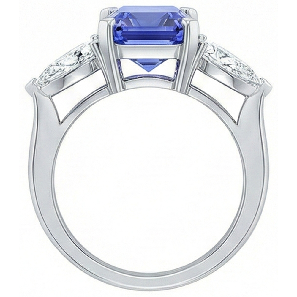 3 Stone Cathedral Setting Pear Natural Earth Mined Diamond Sapphire Ring White Gold
