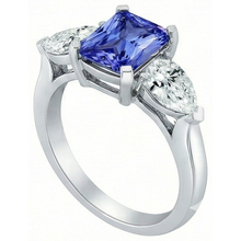 3 Stone Cathedral Setting Pear Natural Earth Mined Diamond Sapphire Ring White Gold