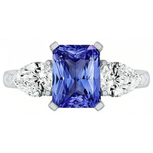 3 Stone Cathedral Setting Pear Natural Earth Mined Diamond Sapphire Ring White Gold