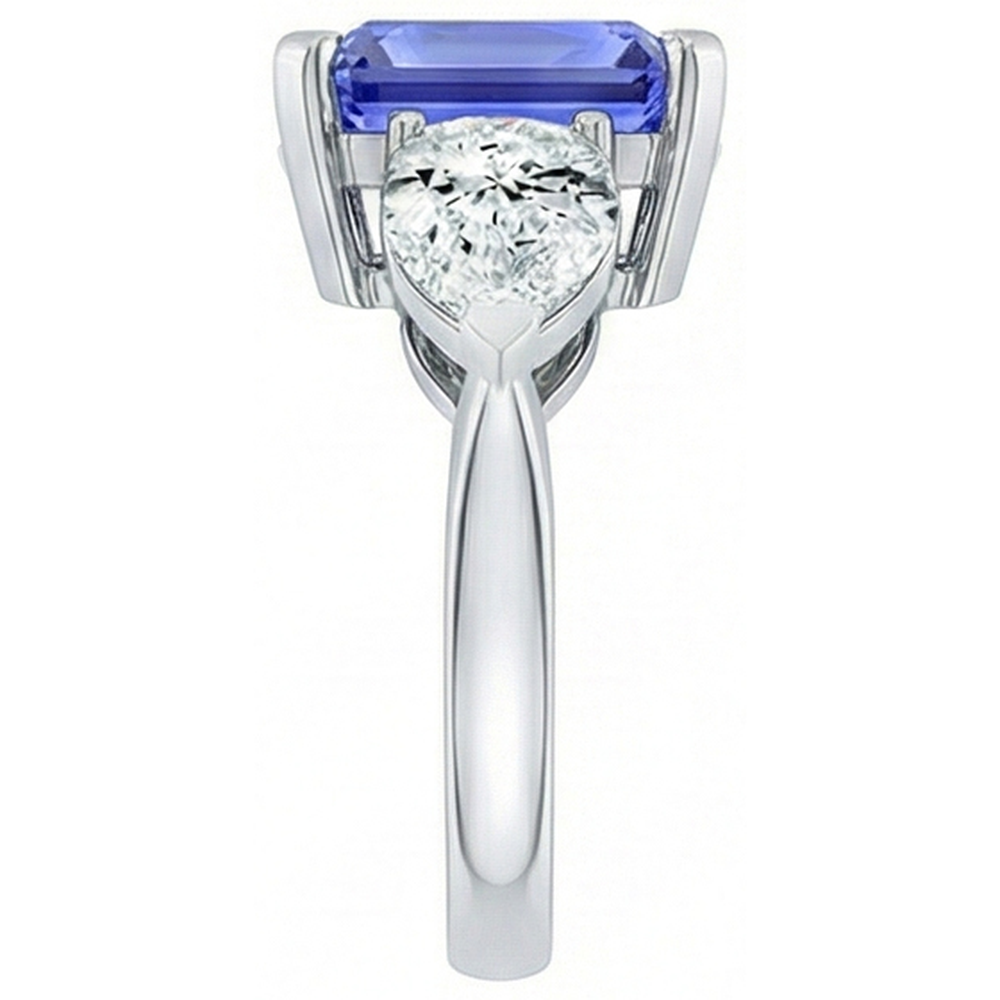 3 Stone Cathedral Setting Pear Natural Earth Mined Diamond Sapphire Ring White Gold