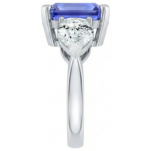 3 Stone Cathedral Setting Pear Natural Earth Mined Diamond Sapphire Ring White Gold