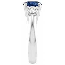 3 Stone Ceylon Blue Sapphire & Natural Earth Mined Diamond Ring 4.50 Carats White Gold 14K