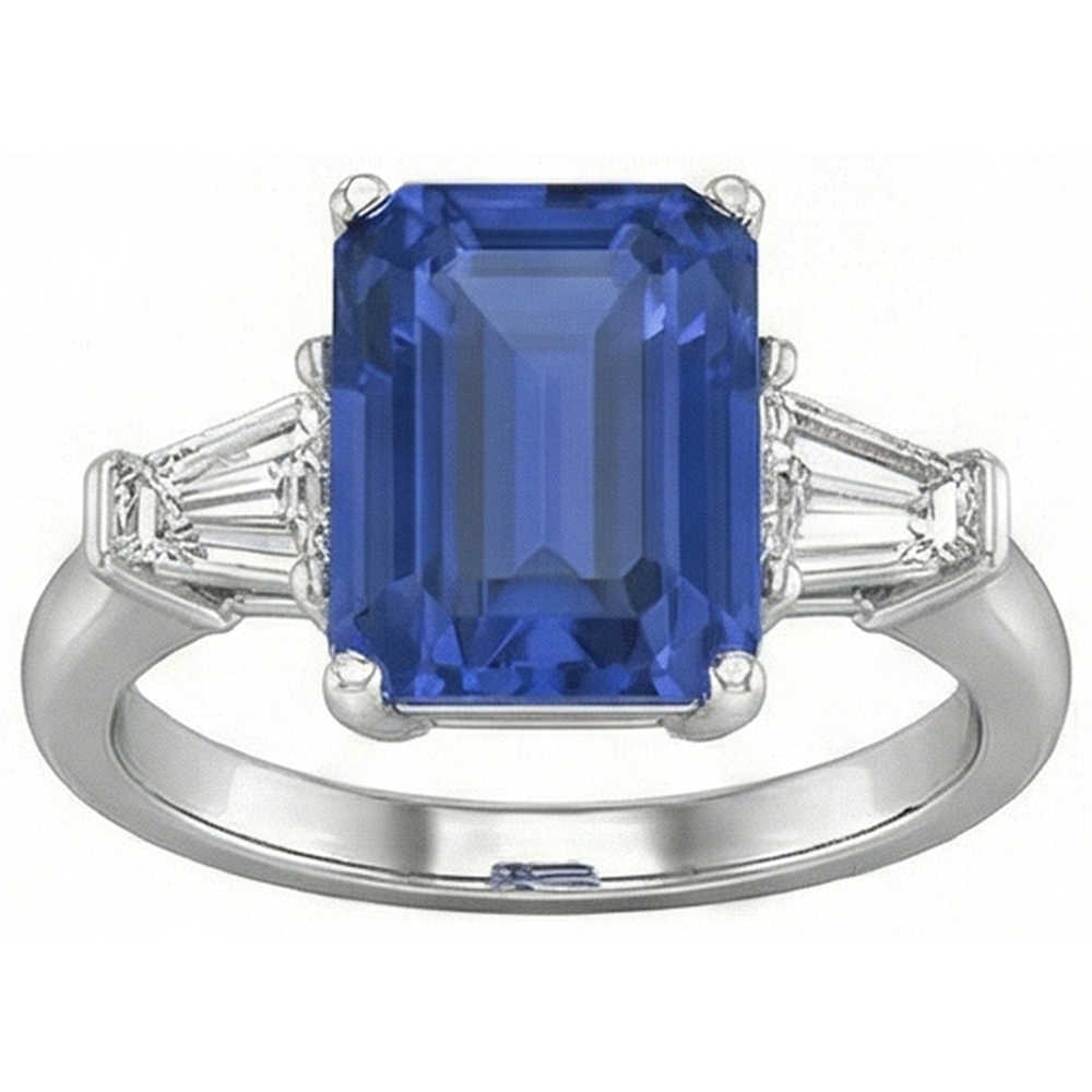 3 Stone Cornflower Sapphire Ring