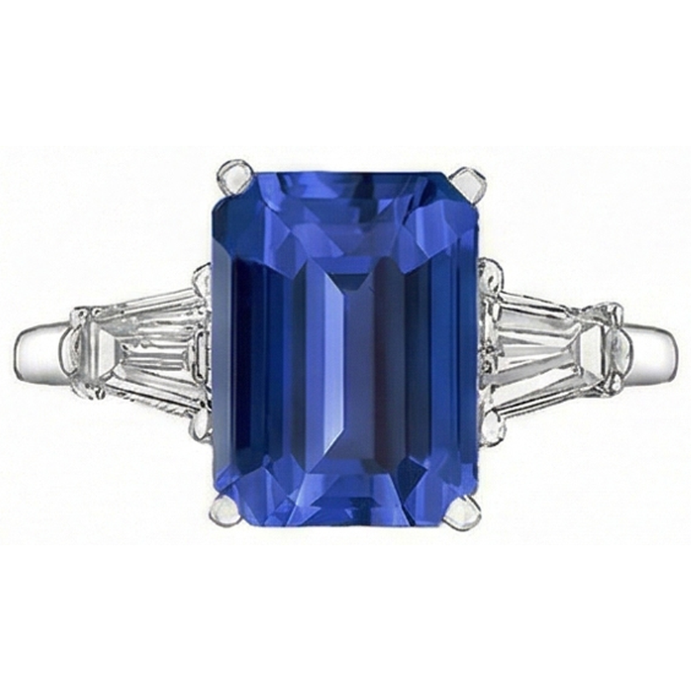 3 Stone Cornflower Sapphire Ring