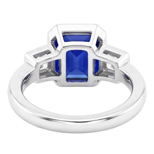 3 Stone Cushion Bezel Set Blue Sapphire & Natural Earth Mined Diamond Ring 3.50 Carats
