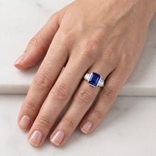 3 Stone Cushion Bezel Set Blue Sapphire & Natural Earth Mined Diamond Ring 3.50 Carats