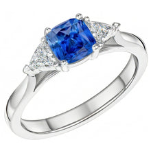3 Stone Cushion Light Blue Sapphire Ring 1.50 Carats Trillion Natural Earth Mined Diamonds