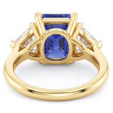 3 Stone Emerald Blue Sapphire Ring With Trillion Natural Earth Mined Diamonds 2.50 Carats
