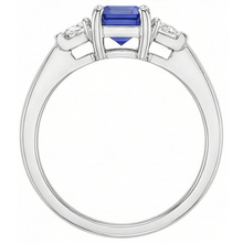 3 Stone Emerald Blue Sapphire Ring & Trapezoid Natural Earth Mined Diamonds 1.50 Carats
