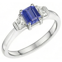 3 Stone Emerald Blue Sapphire Ring & Trapezoid Natural Earth Mined Diamonds 1.50 Carats