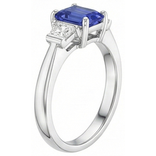 3 Stone Emerald Blue Sapphire Ring & Trapezoid Natural Earth Mined Diamonds 1.50 Carats