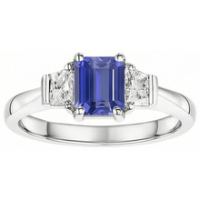 3 Stone Emerald Blue Sapphire Ring & Trapezoid Natural Earth Mined Diamonds 1.50 Carats
