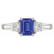 3 Stone Emerald Blue Sapphire Ring & Trapezoid Natural Earth Mined Diamonds 1.50 Carats
