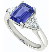 3 Stone Emerald Blue Sapphire Ring & Trillion Pair Natural Earth Mined Diamonds 2 Carats