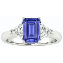 3 Stone Emerald Blue Sapphire Ring & Trillion Pair Natural Earth Mined Diamonds 2 Carats