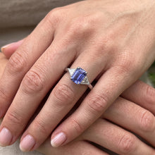 3 Stone Emerald Blue Sapphire Ring & Trillion Pair Natural Earth Mined Diamonds 2 Carats