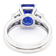 3 Stone Emerald Blue Sapphire & Baguette Natural Earth Mined Diamond Ring Set 1.75 Carats