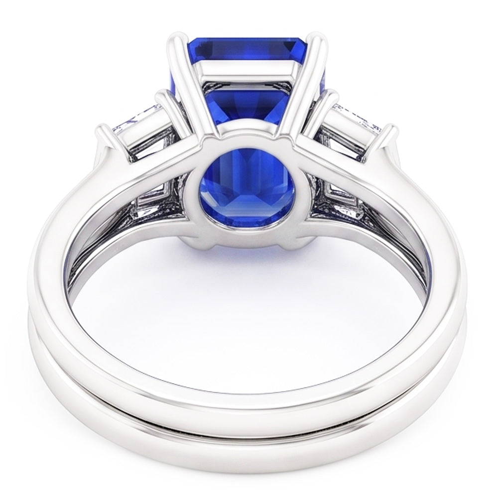 3 Stone Emerald Blue Sapphire & Baguette Natural Earth Mined Diamond Ring Set 1.75 Carats