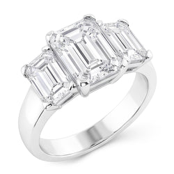 3 Stone Emerald Cut 4 Carats Natural Earth Mined Diamonds Anniversary Ring White Gold 14K