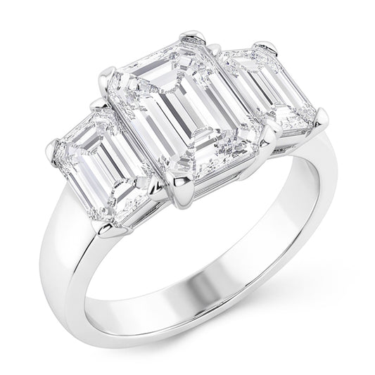 3 Stone Emerald Cut 4 Carats Natural Earth Mined Diamonds Anniversary Ring White Gold 14K