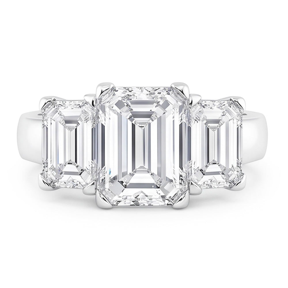 3 Stone Emerald Cut 4 Carats Natural Earth Mined Diamonds Anniversary Ring White Gold 14K