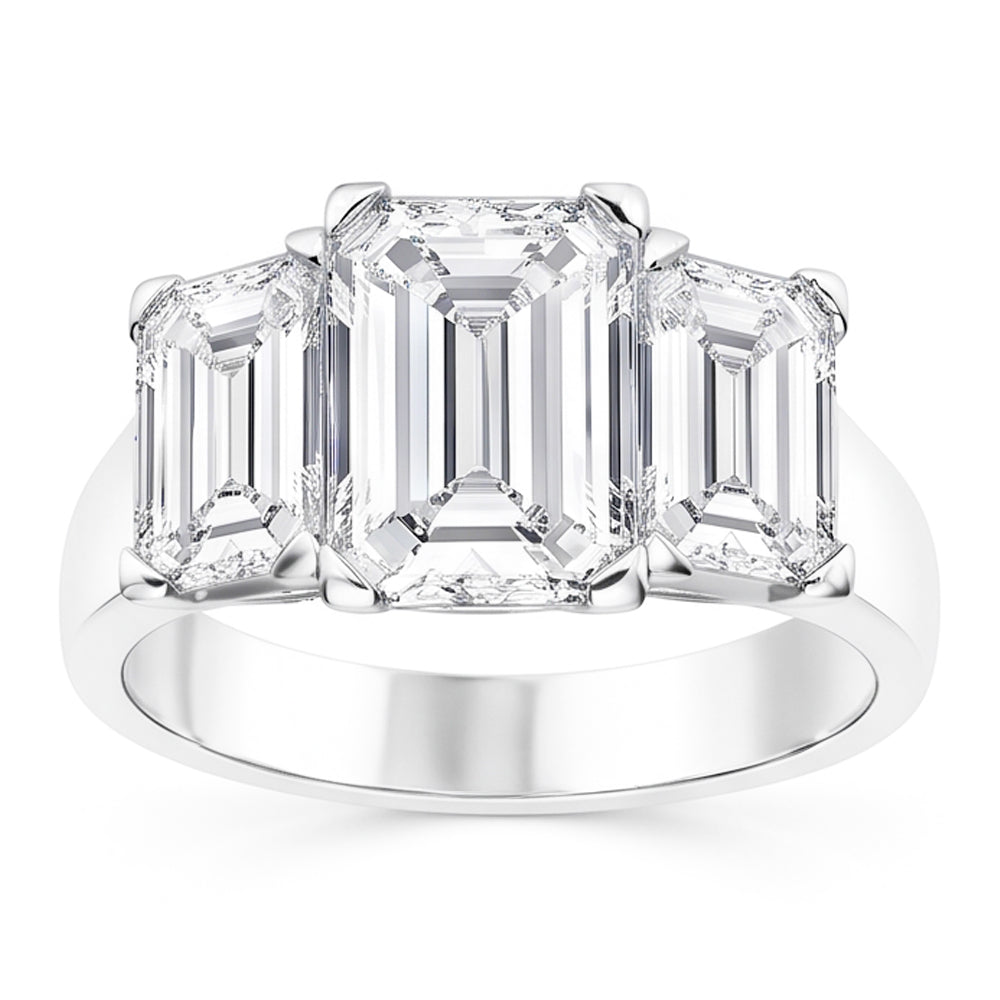 3 Stone Emerald Cut 4 Carats Natural Earth Mined Diamonds Anniversary Ring White Gold 14K