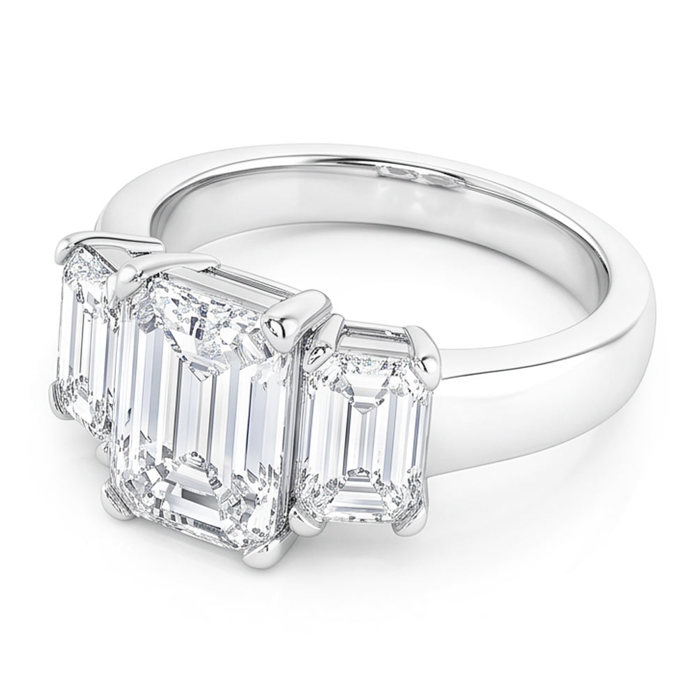 3 Stone Emerald Cut 4 Carats Natural Earth Mined Diamonds Anniversary Ring White Gold 14K