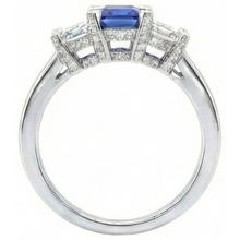 3 Stone Emerald Natural Earth Mined Diamond Blue Sapphire Ring Channel Set Accents 3 Carat