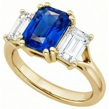 3 Stone Emerald Natural Earth Mined Diamond Sapphire Ring Split Shank Yellow Gold 2 Carats