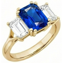 3 Stone Emerald Natural Earth Mined Diamond Sapphire Ring Split Shank Yellow Gold 2 Carats