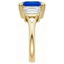 3 Stone Emerald Natural Earth Mined Diamond Sapphire Ring Split Shank Yellow Gold 2 Carats