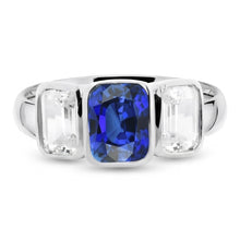3 Stone Emerald Natural Earth Mined Diamond & Ceylon Sapphire Ring Bezel Set Gold 3 Carats