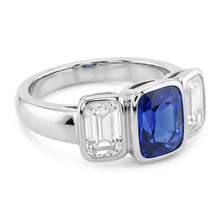 3 Stone Emerald Natural Earth Mined Diamond & Ceylon Sapphire Ring Bezel Set Gold 3 Carats