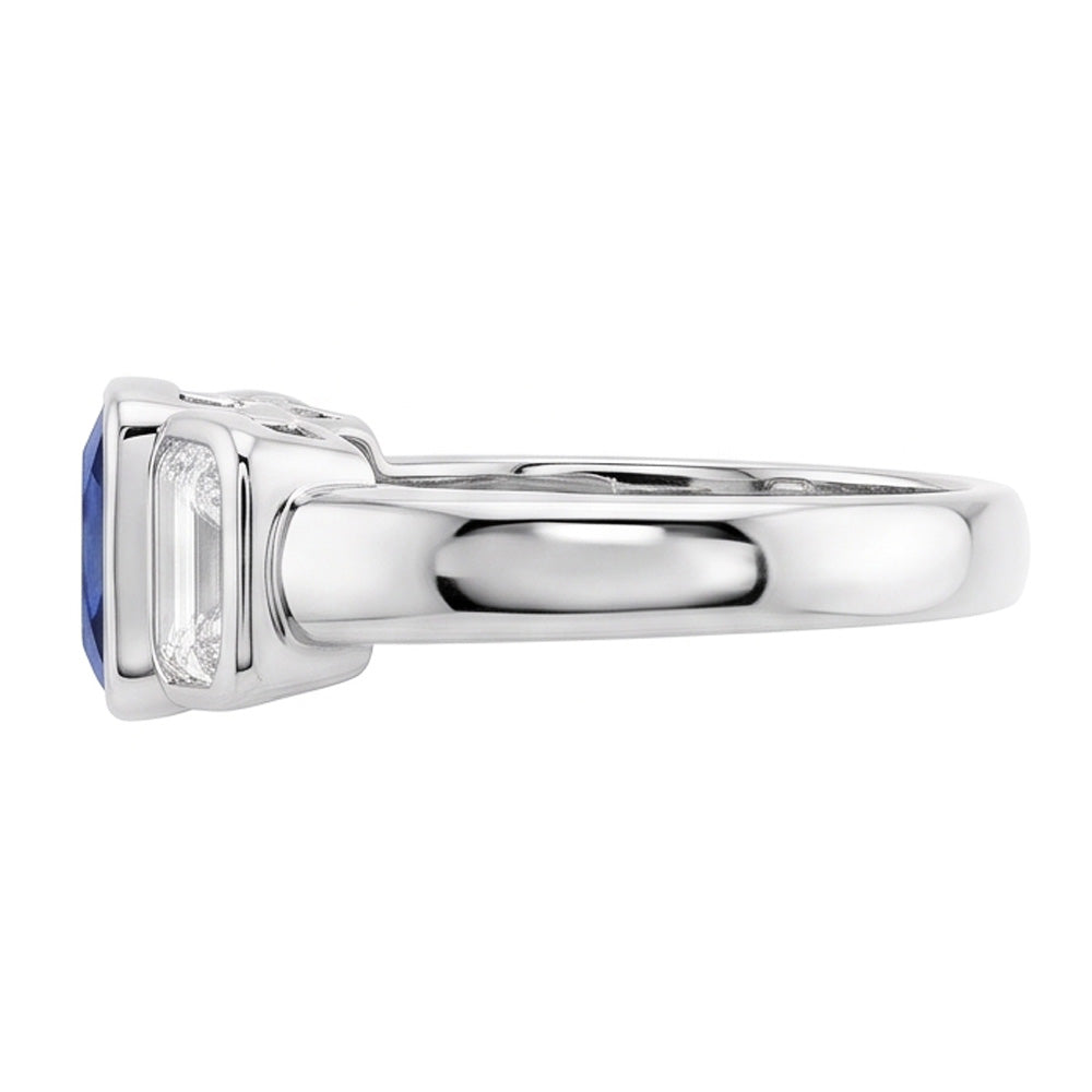 3 Stone Emerald Natural Earth Mined Diamond & Ceylon Sapphire Ring Bezel Set Gold 3 Carats